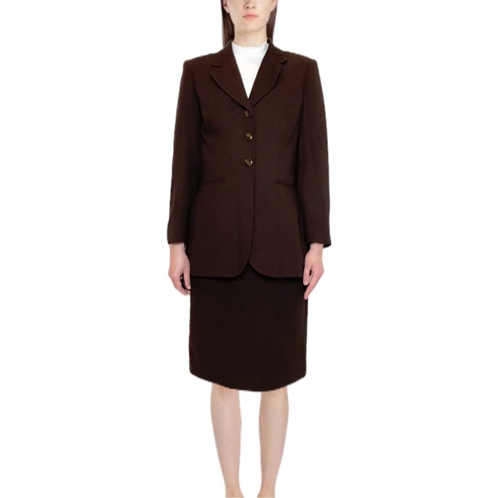 Vintage Kasper business suit set blazer and skirt dark brown color